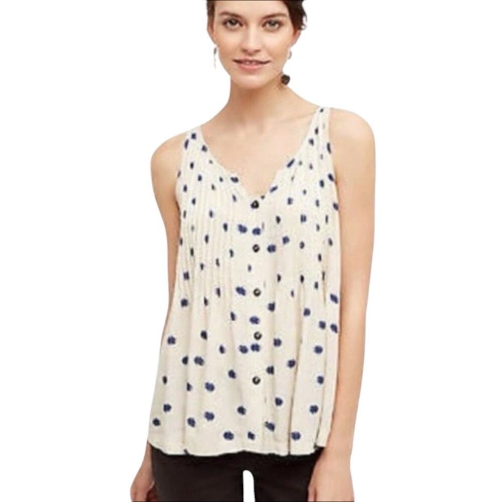 Anthropologie Maeve Saona Polka Dot Swing Tank Top Cream and Blue Size 0